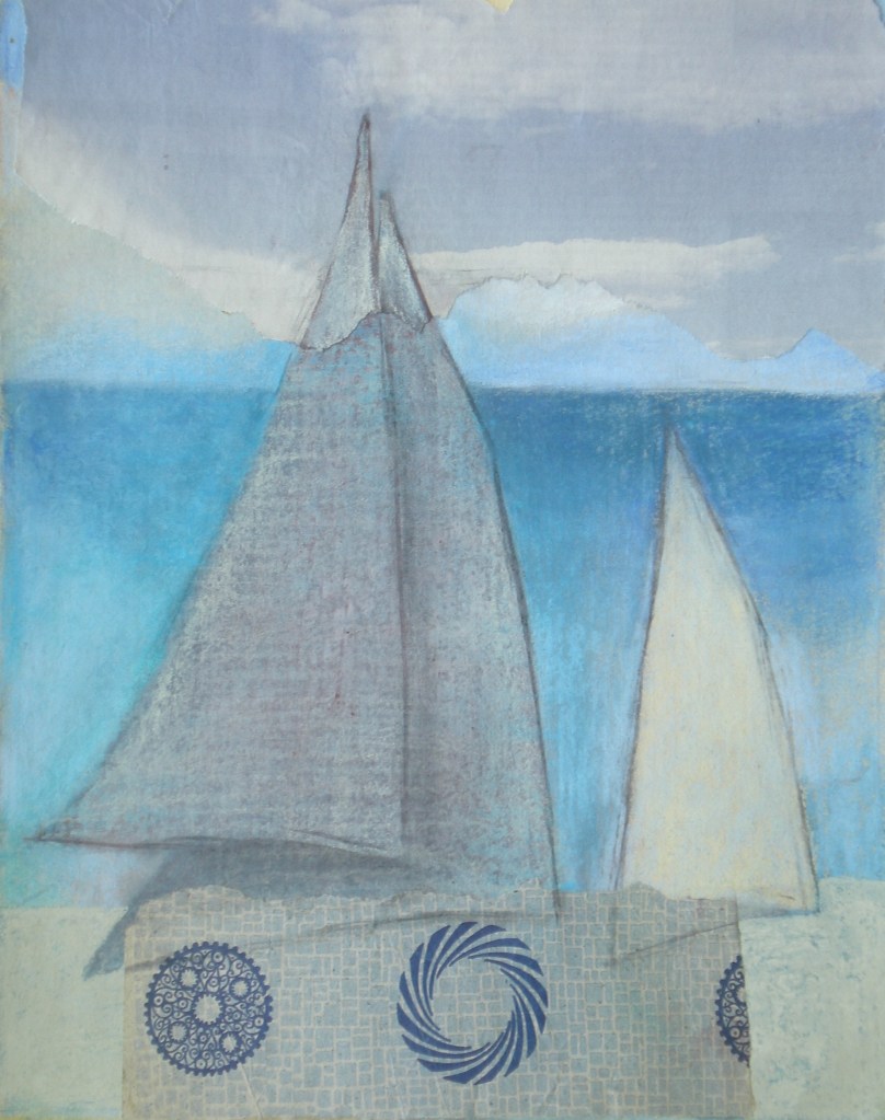 DONOUSSA SAILS collage & pastel on paper 42 x 29 cm