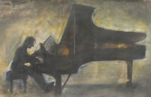 PIANIST STUDY Indian ink, pastel, charcoal on paper 17 x 42 cm