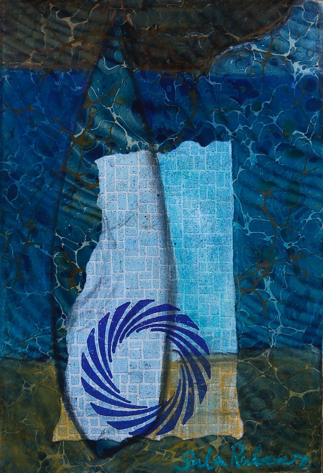 HARBOUR SAIL collage & pastel on paper 23.4 x 16.2 cm