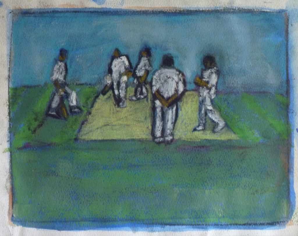 VILLAGE MATCH charcoal, pastel on paper