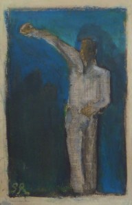 DISTANT FIGURE STUDY charcoal,Indian ink, pastel on paper 16 x 11 cm