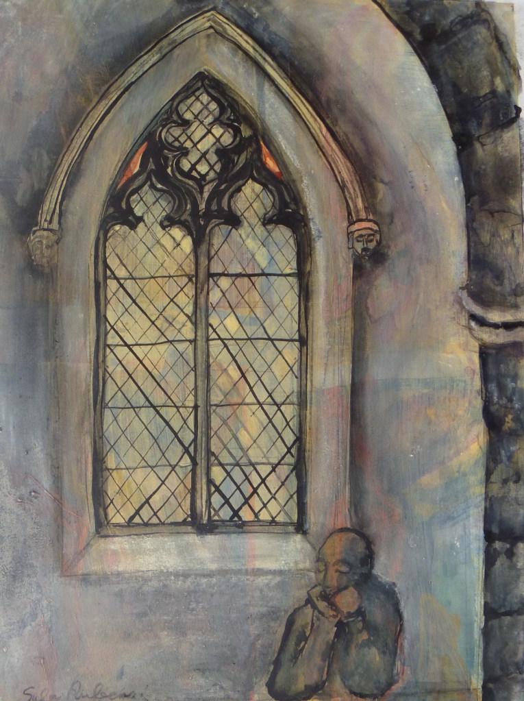 MICHAELHOUSE INTERIOR WITH FIGURE acrylic & ink on paper 48 x 40 cm