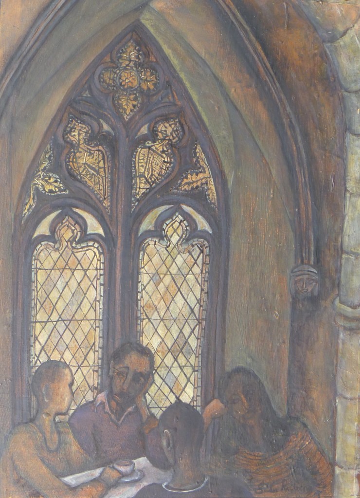 MICHAELHOSE INERIOR WITH 4 FRIENDS & COFFEE acrylic, Indian ink on paper 41 x 29 cm