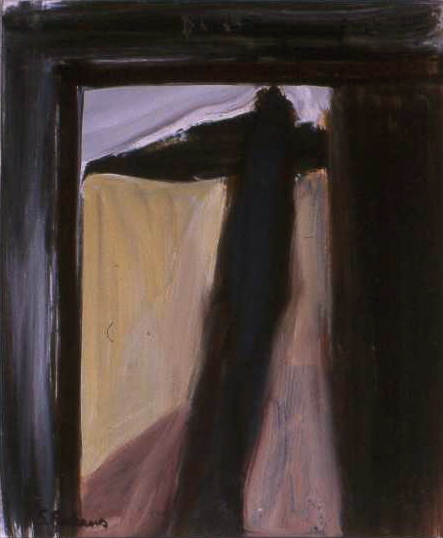 INTERIOR WITH FIGURE oil on paper 32 x 26 cm