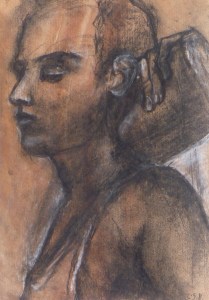 CRICKETER charcoal, pastel on paper