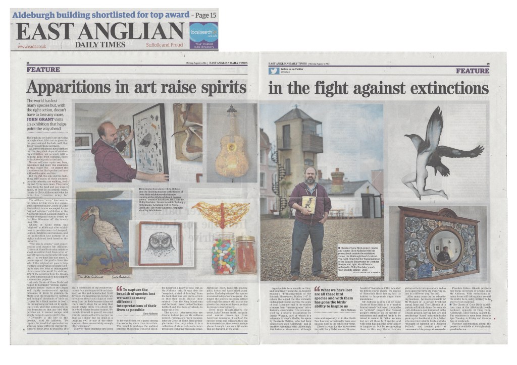Press coverage of Ghosts of Gone Birds project. (Click on it to enlarge)