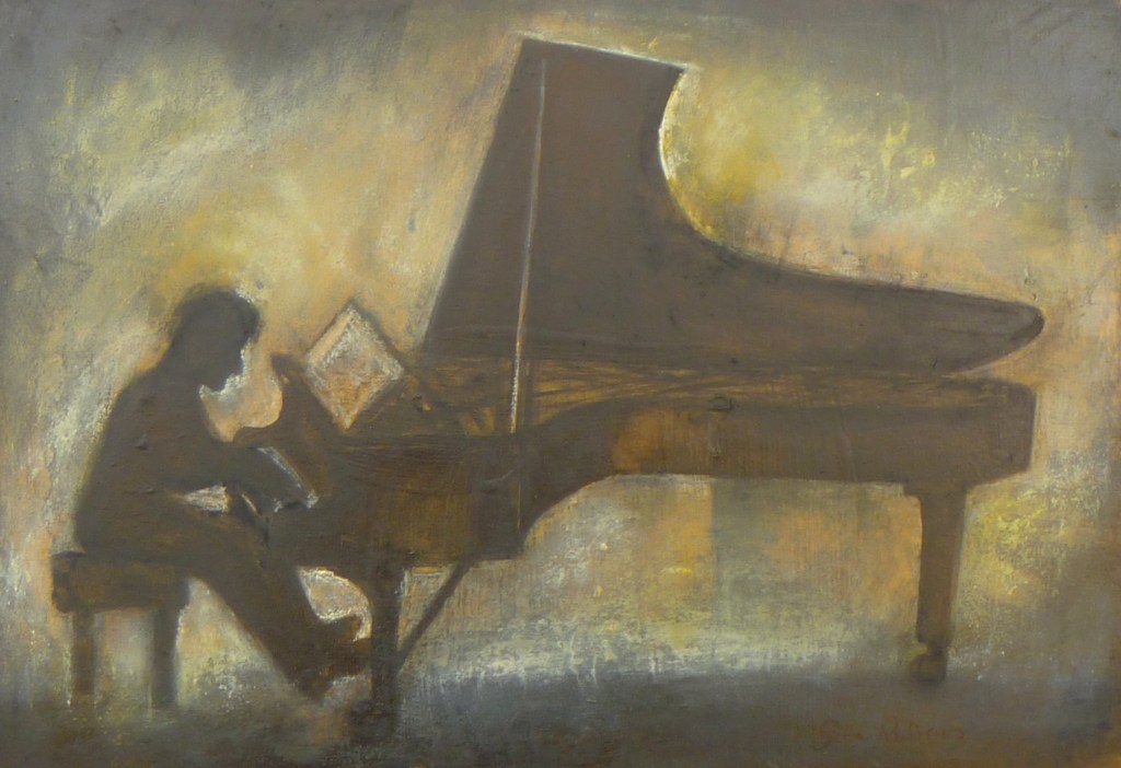 PIANIST STUDY charcoal, pastel, Indian ink on paper 18 x 40 cm