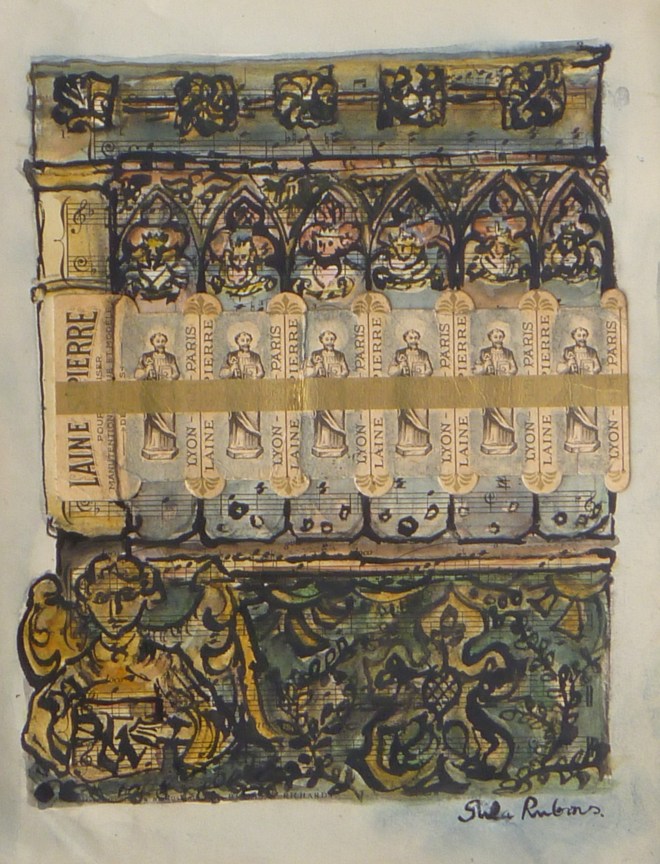 MICHAELHOUSE ALTAR collage, ink & watercolour on paper 33 x 25 cm