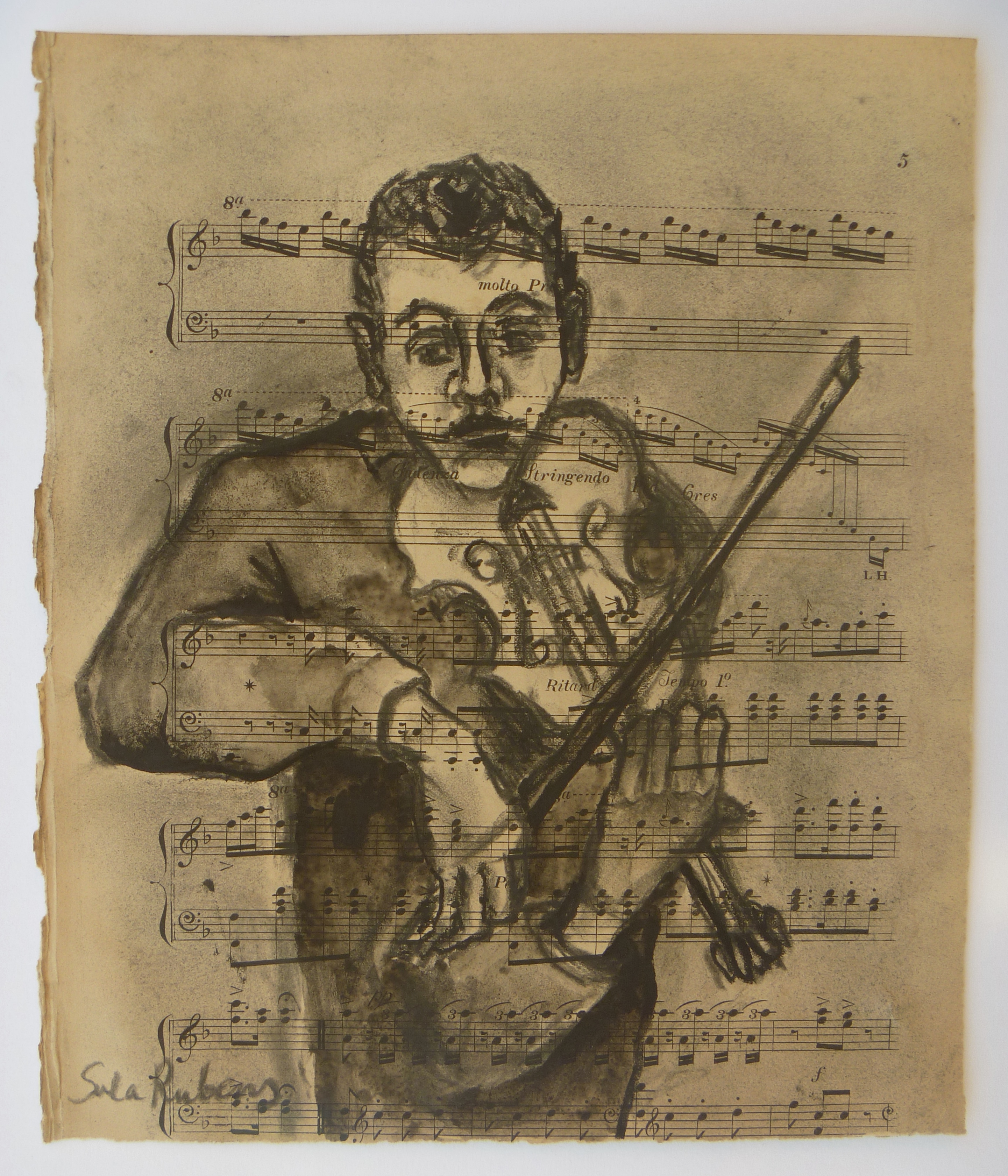 Violist Charcoal & ink on paper 31 x 25 cm