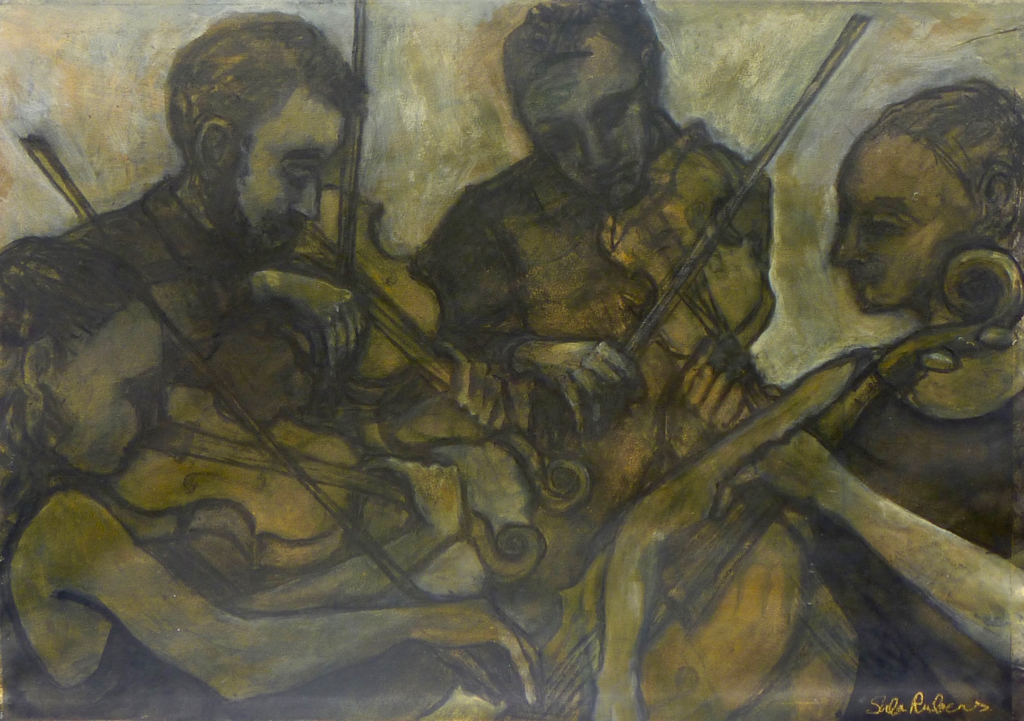 THE ELIAS QUARTET ink, charcoal & acrylic on paper