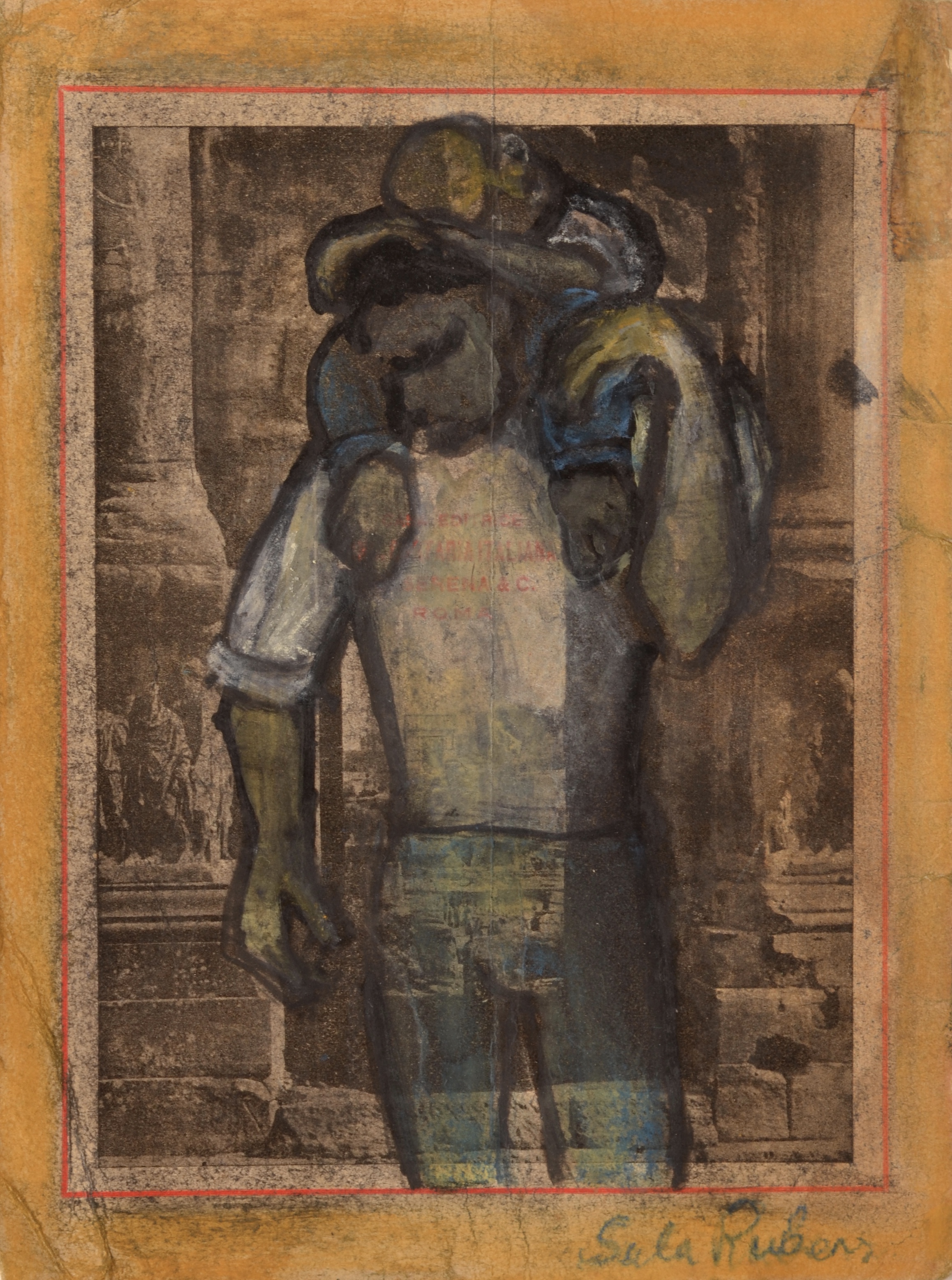 Kin Study (Man carrying sleeping Child) Charcoal, pastel & ink on paper 19 x 14 cm